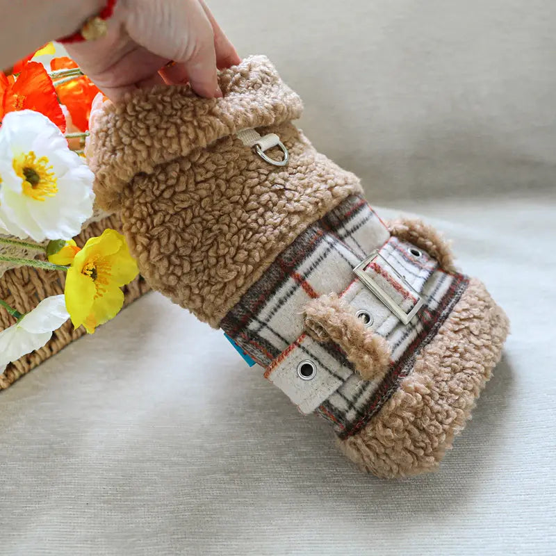 Kışlık Ekose Desenli Yaka Detaylı Köpek Yeleği