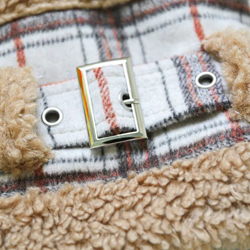 Kışlık Ekose Desenli Yaka Detaylı Köpek Yeleği