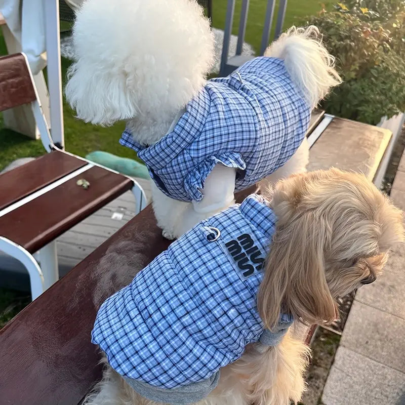 Klasik Ekose Desenli, Yumuşacık Peluş Astarlı Çıtçıt Kapamalı Köpek Montu