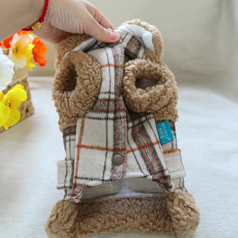 Kışlık Ekose Desenli Yaka Detaylı Köpek Yeleği