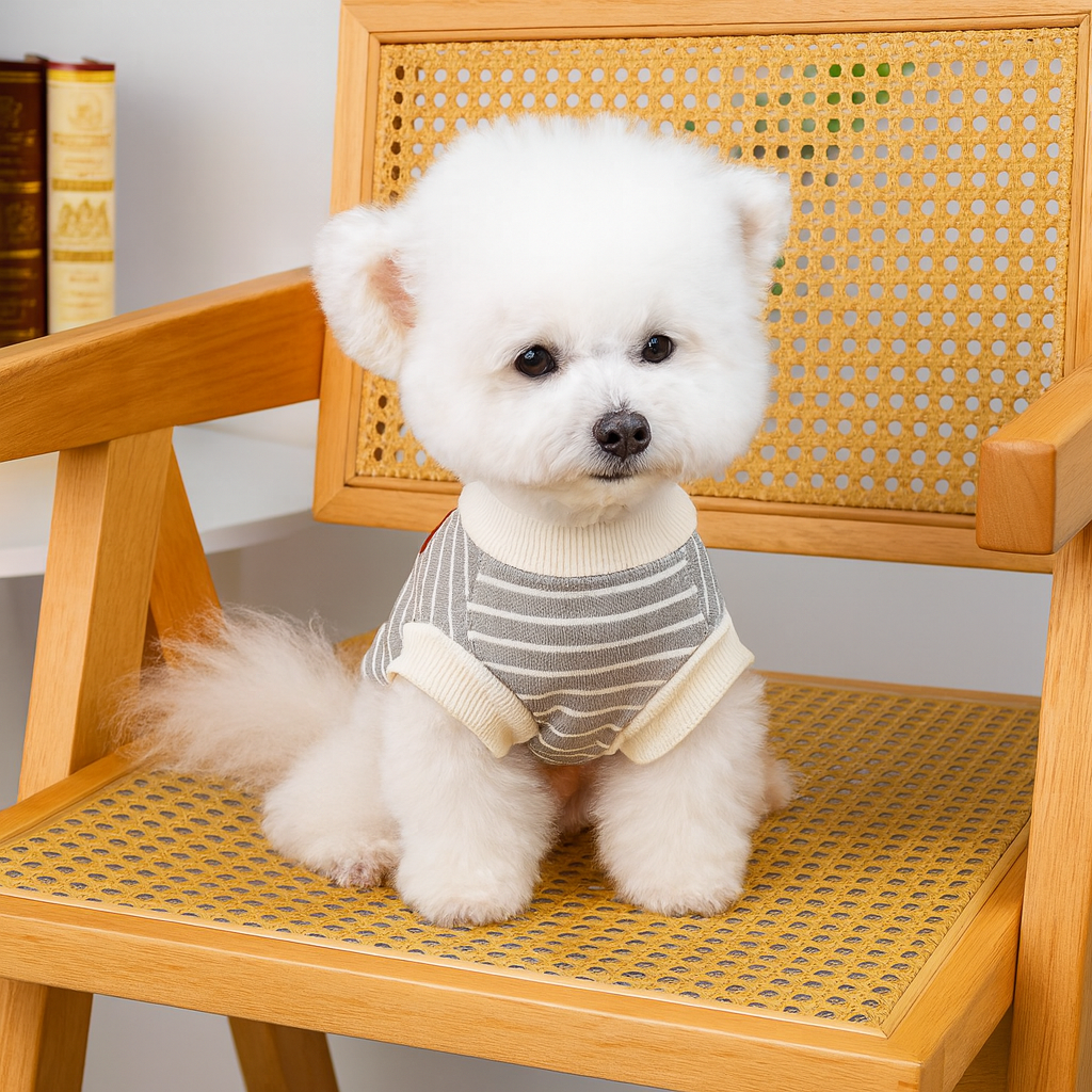 Çizgili Gri Köpek Tişörtü – Küçük Irklar İçin Yumuşak ve Rahat Günlük Kıyafet