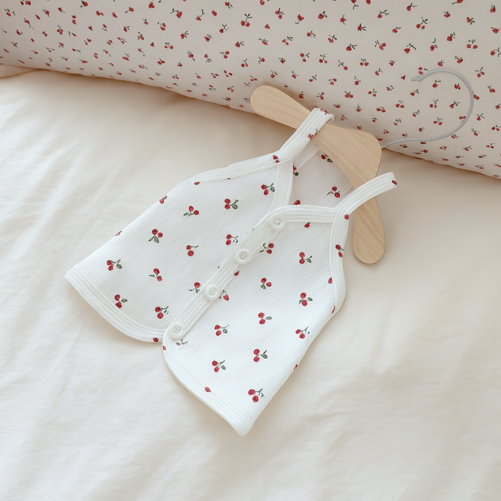 Kiraz Desenli Köpek Body – Küçük Irklar İçin Yumuşak ve Rahat Günlük Kıyafet