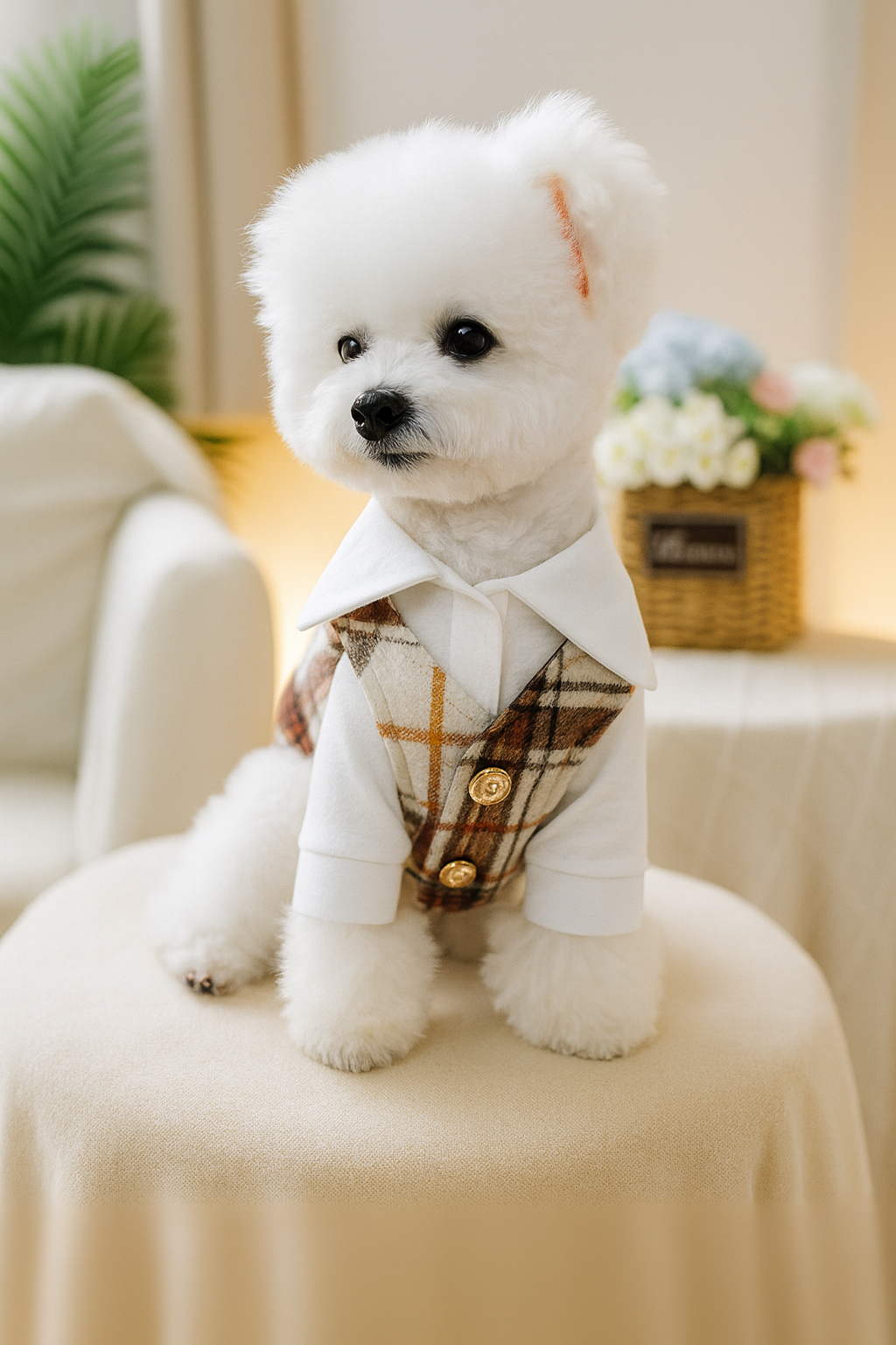 Ekose Tuxedo Köpek Ceketi – Küçük Irklar İçin Şık Özel Gün Kıyafeti