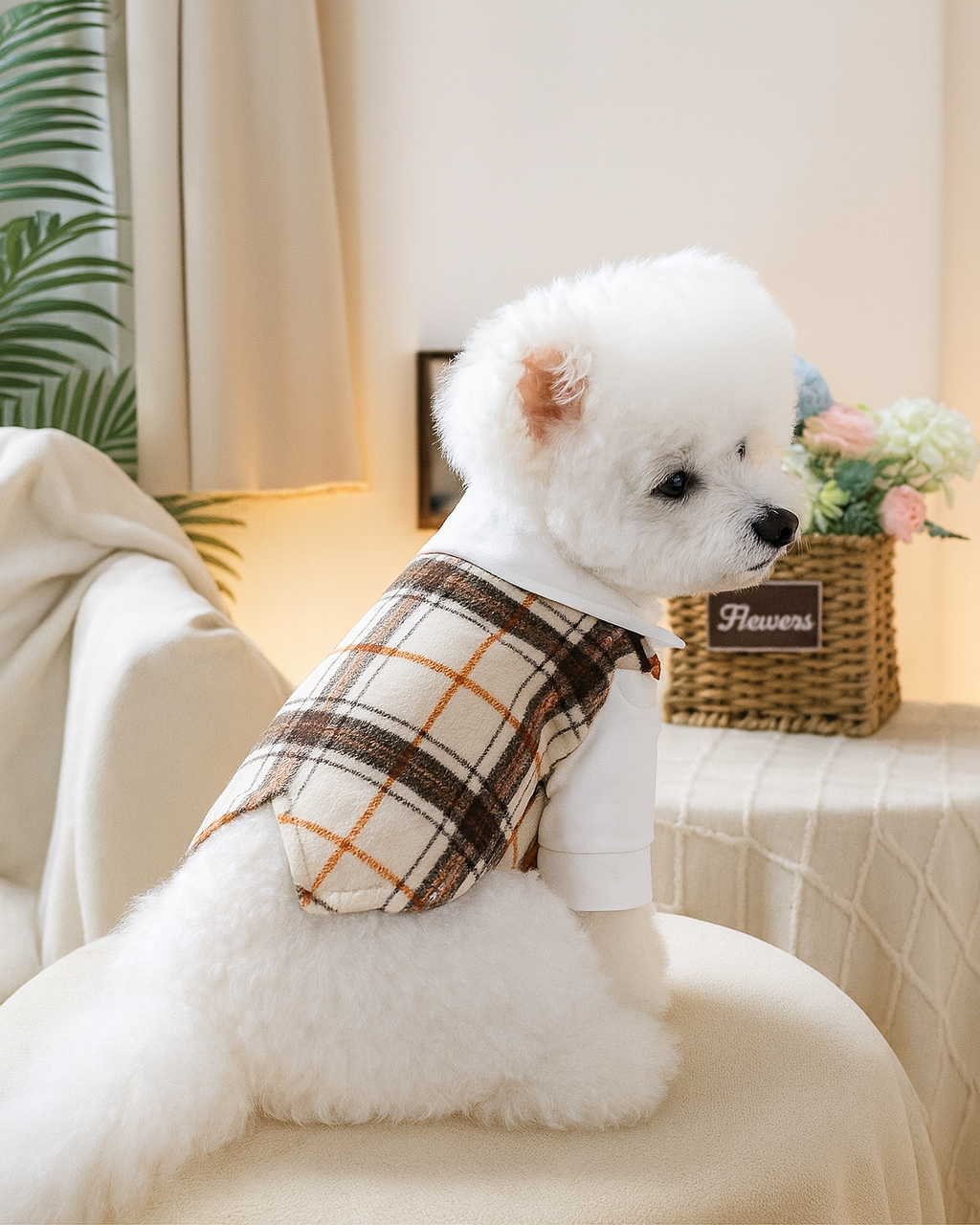 Ekose Tuxedo Köpek Ceketi – Küçük Irklar İçin Şık Özel Gün Kıyafeti