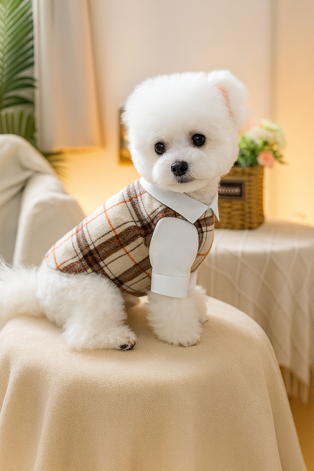 Ekose Tuxedo Köpek Ceketi – Küçük Irklar İçin Şık Özel Gün Kıyafeti