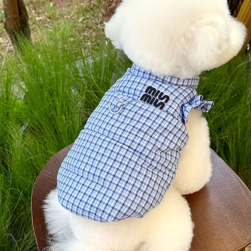 Klasik Ekose Desenli, Yumuşacık Peluş Astarlı Çıtçıt Kapamalı Köpek Montu