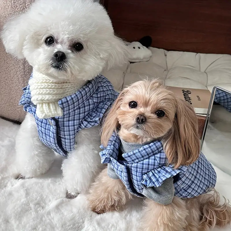 Klasik Ekose Desenli, Yumuşacık Peluş Astarlı Çıtçıt Kapamalı Köpek Montu