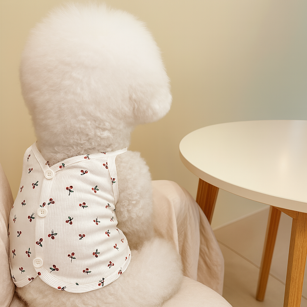 Kiraz Desenli Köpek Body – Küçük Irklar İçin Yumuşak ve Rahat Günlük Kıyafet
