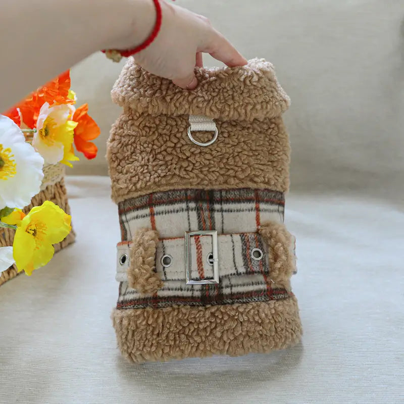 Kışlık Ekose Desenli Yaka Detaylı Köpek Yeleği