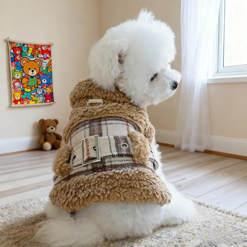 Kışlık Ekose Desenli Yaka Detaylı Köpek Yeleği