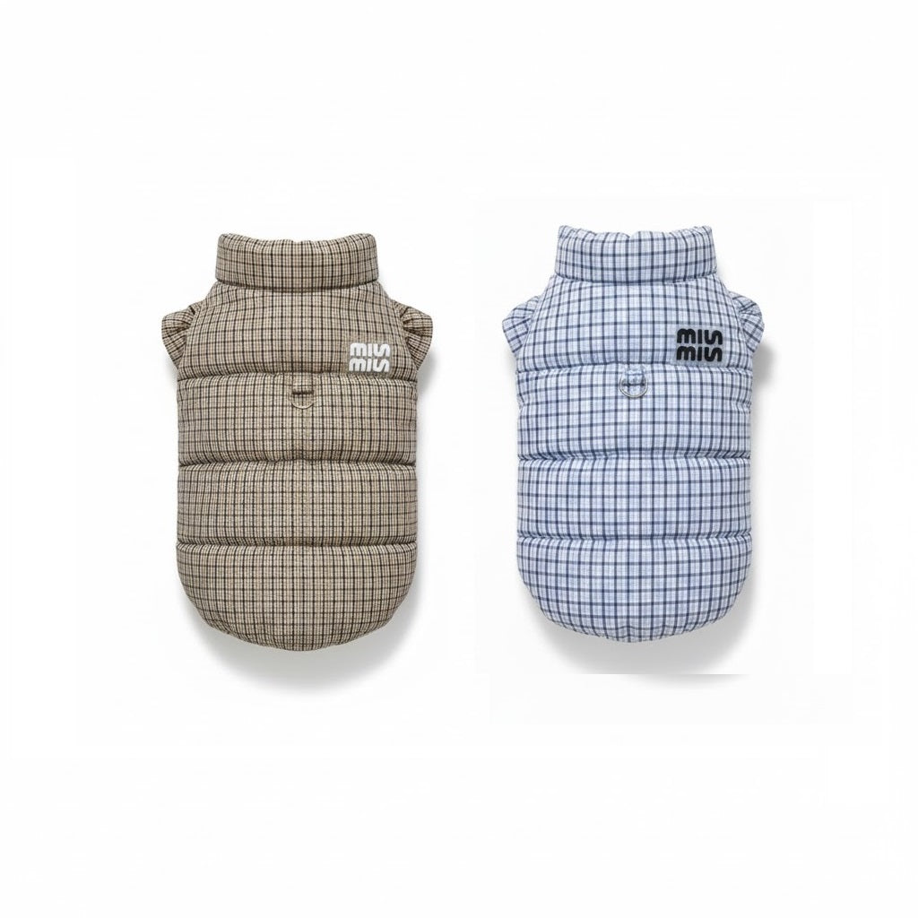 Klasik Ekose Desenli, Yumuşacık Peluş Astarlı Çıtçıt Kapamalı Köpek Montu